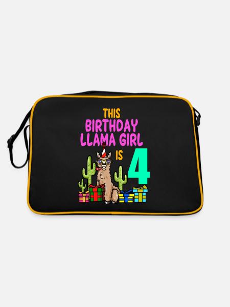 Llama Girl 4th Birthday Party Alpaca - Retro Bag - black/gold - Back