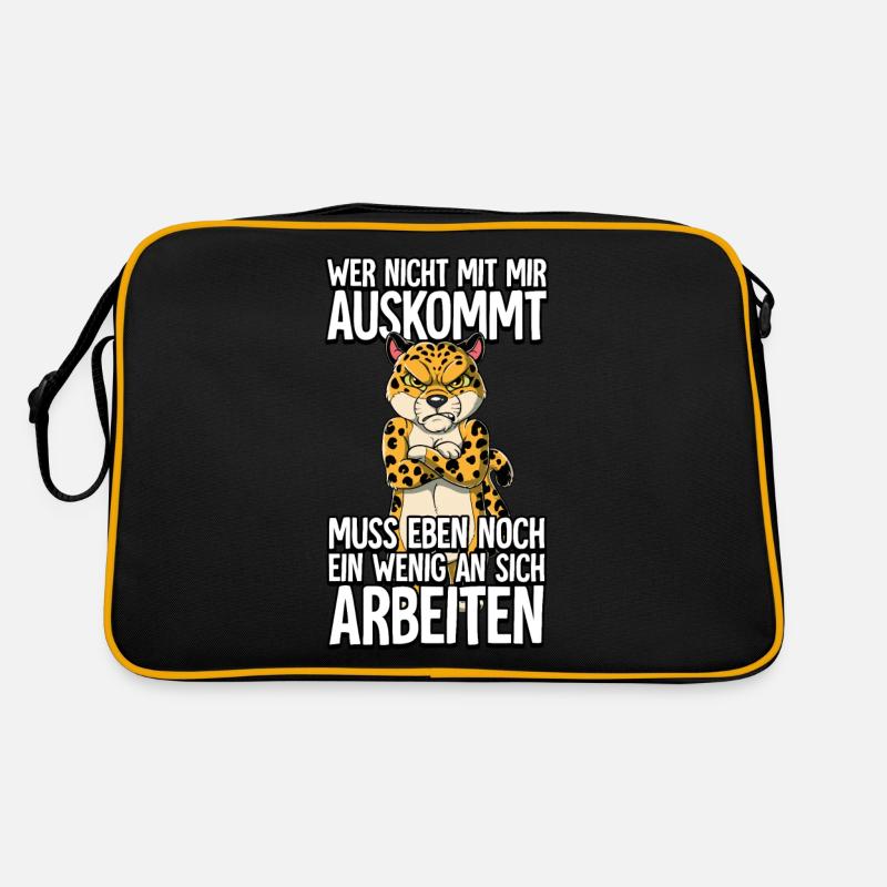 Leopard Wer Nicht Mit Mir Auskommt - Retro Tasche - Schwarz/Gold