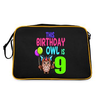 Eule Geburtstag Kinder Mädchen 9. Geburtstag Eule Liebhaber - Retro Tasche - Schwarz/Gold - Hinten