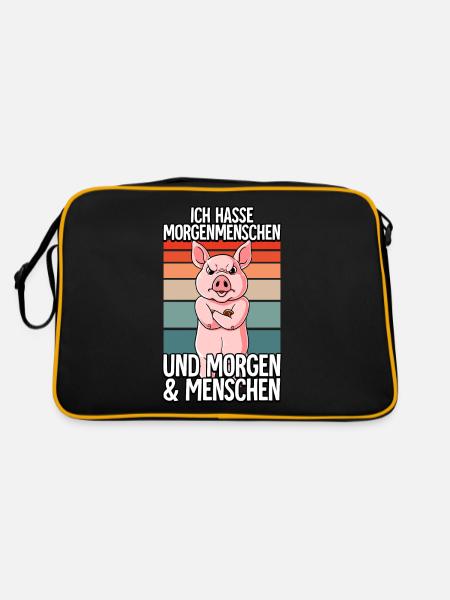 Ich Hasse Morgenmenschen Schwein - Retro Tasche - Schwarz/Gold - Hinten