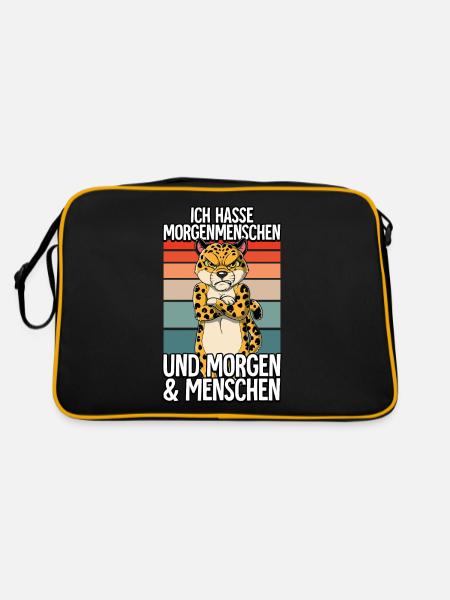Ich Hasse Morgenmenschen Leopard - Retro Tasche - Schwarz/Gold - Hinten