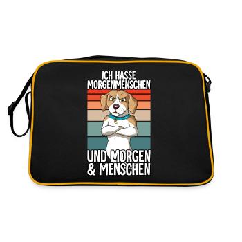 Ich Hasse Morgenmenschen Hund - Retro Tasche - Schwarz/Gold - Hinten