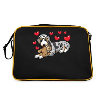 Aussiedoodle dog with cuddly toy - Retro Bag - black/gold - Back