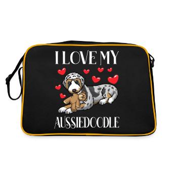 Aussiedoodle dog with cuddly toy - Retro Bag - black/gold - Back