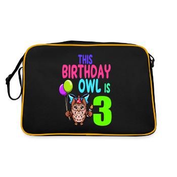 Eule Geburtstag Kinder Mädchen 3. Geburtstag Eule Liebhaber - Retro Tasche - Schwarz/Gold - Hinten