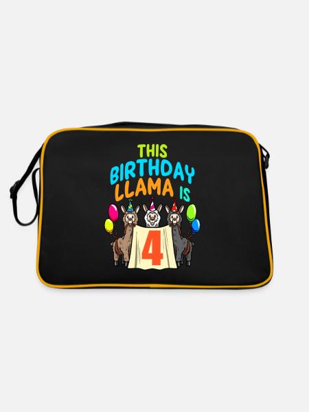 Llama Girl 4th Birthday Party Alpaca - Retro Bag - black/gold - Back