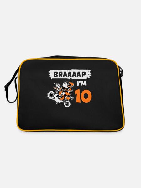 Braaaap I'm 10 Dirt Bike Motocross 10 Jahr 10. - Retro Tasche - Schwarz/Gold - Hinten