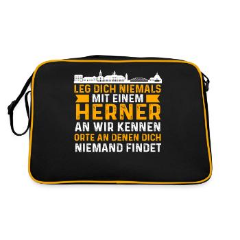 Leg Dich Niemals Mit Einem Herner An Wir Kennen Or - Retro Tasche - Schwarz/Gold - Hinten