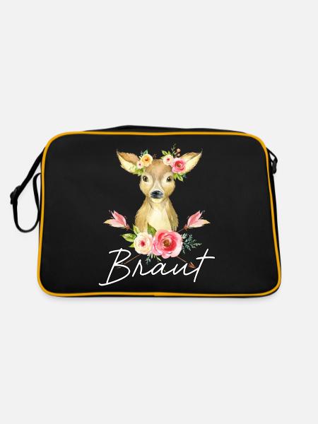 Braut T-Shirt JGA Damen Junggesellinnenabschied - Retro Tasche - Schwarz/Gold