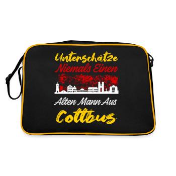 Unterschätze Niemals Einen Alten Mann Aus Cottbus - Retro Tasche - Schwarz/Gold - Hinten