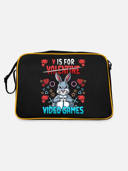 V Is For Video Games Valentinstag Gamer - Retro Tasche - Schwarz/Gold - Hinten
