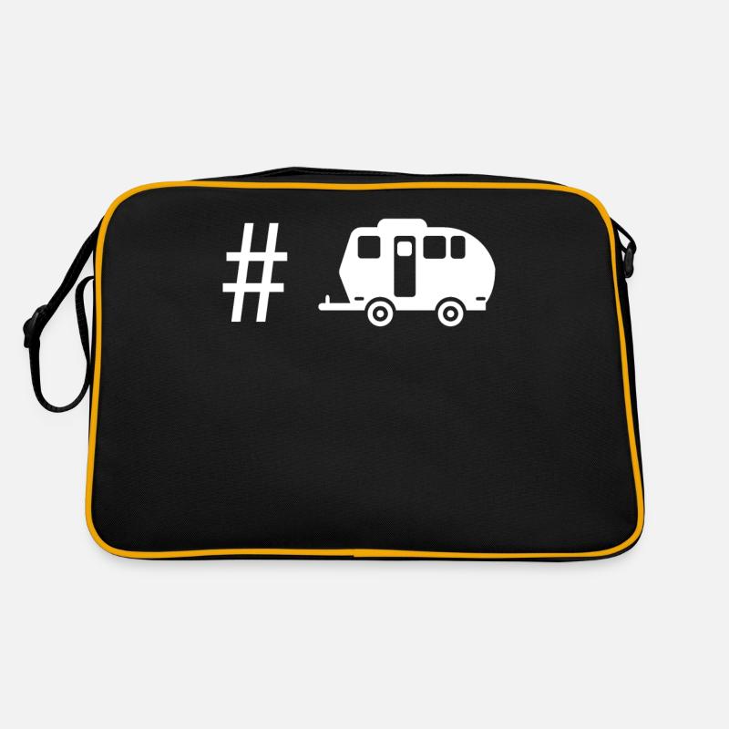 Hashtag - Camping Wohnwagen - - Retro Tasche - Schwarz/Gold