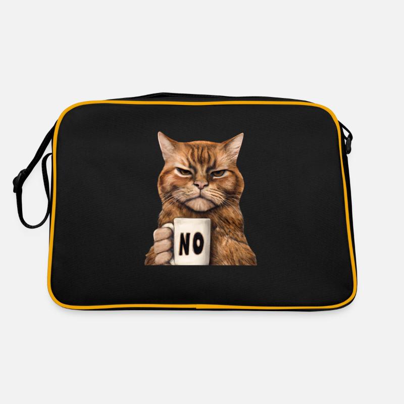 Grumpy funny cat with coffee cup says no Retro Bag