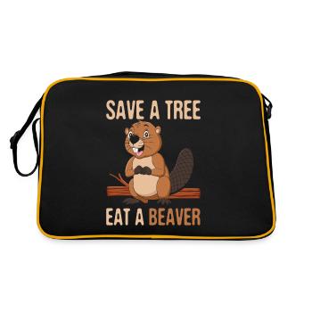 Rettet Einen Baum, Esst Einen Biber Für Biber-fans - Retro Tasche - Schwarz/Gold - Hinten