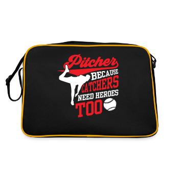 Pitcher Weil Auch Fänger Helden Brauchen Werfer - Retro Tasche - Schwarz/Gold - Hinten