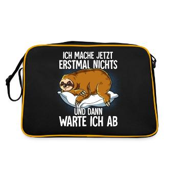 Langschläfer Faultier Müde Schlaf - Retro Tasche - Schwarz/Gold - Hinten