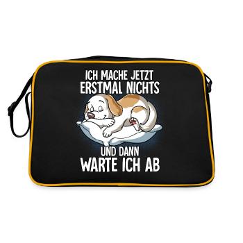 Langschläfer Hund Müde Schlaf - Retro Tasche - Schwarz/Gold - Hinten