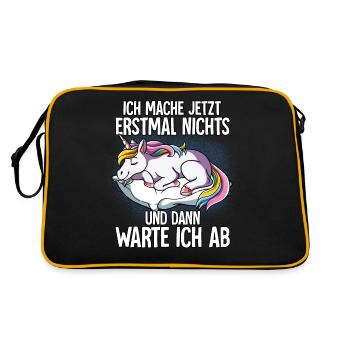 Langschläfer Einhorn Müde Schlaf - Retro Tasche - Schwarz/Gold - Hinten