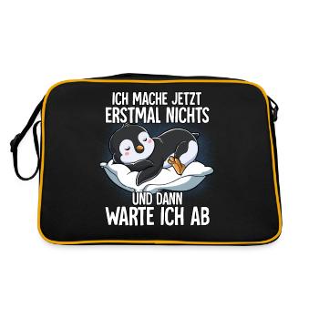 Langschläfer Pinguin Müde Schlaf - Retro Tasche - Schwarz/Gold - Hinten