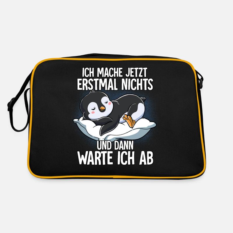 Langschläfer Pinguin Müde Schlaf - Retro Tasche - Schwarz/Gold