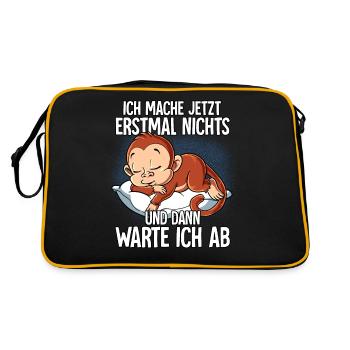 Langschläfer Affe Müde Schlaf - Retro Tasche - Schwarz/Gold - Hinten