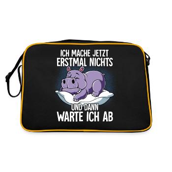 Langschläfer Nilpferd Müde Schlaf - Retro Tasche - Schwarz/Gold - Hinten
