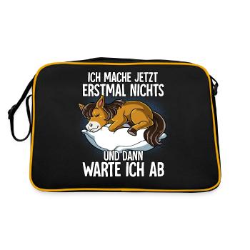 Langschläfer Pferd Müde Schlaf - Retro Tasche - Schwarz/Gold - Hinten