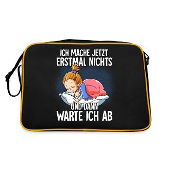 Langschläfer Mädchen Müde Schlaf - Retro Tasche - Schwarz/Gold - Hinten
