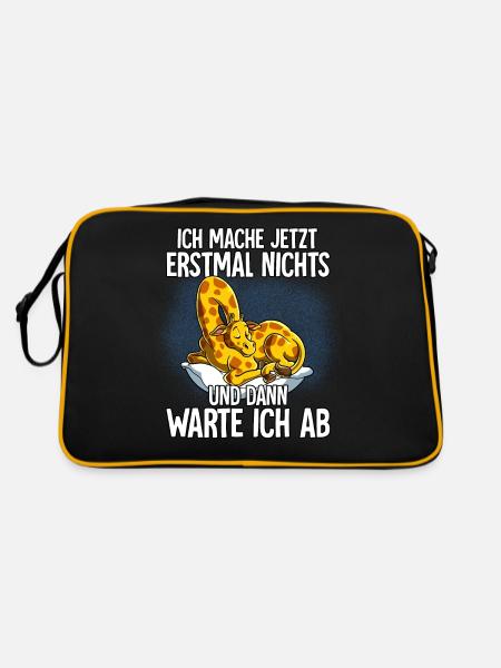 Langschläfer Giraffe Müde Schlaf - Retro Tasche - Schwarz/Gold