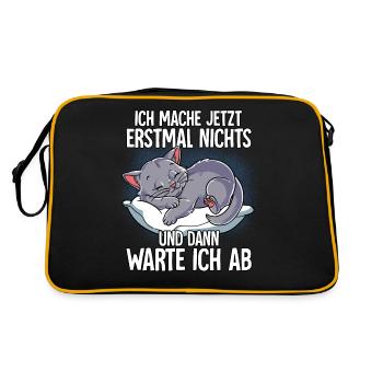 Langschläfer Katze Müde Schlaf - Retro Tasche - Schwarz/Gold - Hinten