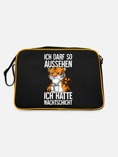 Ich Hatte Nachtschicht Kaffee Tiger - Retro Tasche - Schwarz/Gold - Hinten