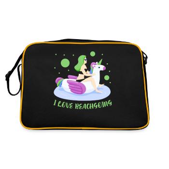 Ich Liebe Strandurlaub Beach Strand Strandgänger - Retro Tasche - Schwarz/Gold - Hinten