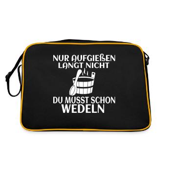 Sauna Spruch Saunieren Dampfbad Saunameister - Retro Tasche - Schwarz/Gold - Hinten