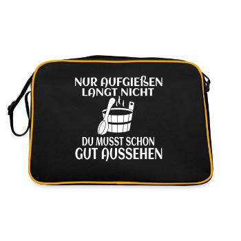 Sauna Spruch Saunieren Gut aussehen Dampfbad - Retro Tasche - Schwarz/Gold - Hinten