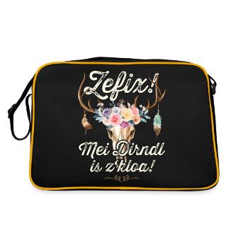 Trachtenshirt Damen Trachten T-Shirt Dirndl - Retro Tasche - Schwarz/Gold - Hinten