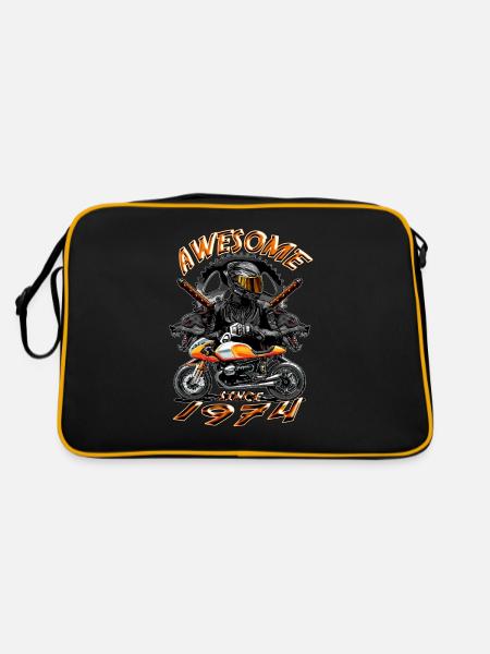 Awesome since 1974, Biker Geburtstag - Retro Tasche - Schwarz/Gold - Hinten