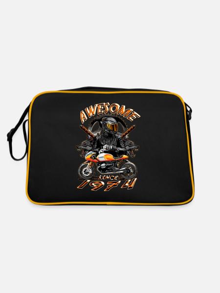 Awesome since 1974, Biker Geburtstag - Retro Tasche - Schwarz/Gold - Hinten