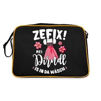 Mei Dirndl is in da Wäsch Trachtenshirt Damen - Retro Tasche - Schwarz/Gold - Hinten