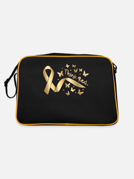Gehen Sie Red Ribbon Herzkrankheitsbewusstsein - Retro Tasche - Schwarz/Gold - Hinten