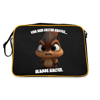 süßes Eichhörnchen mit Spruch Kaffee - Retro Tasche - Schwarz/Gold - Hinten
