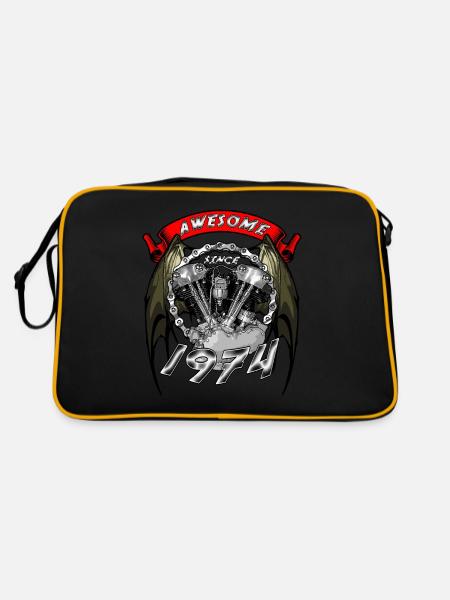 Awesome since 1974, Biker Geburtstag - Retro Tasche - Schwarz/Gold - Hinten