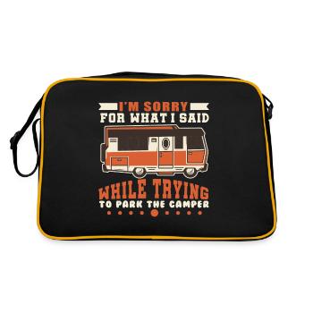 Camping Camper Outdoor Sommer Design - Retro Tasche - Schwarz/Gold - Hinten
