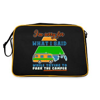 Camping Camper Outdoor Sommer Design - Retro Tasche - Schwarz/Gold - Hinten