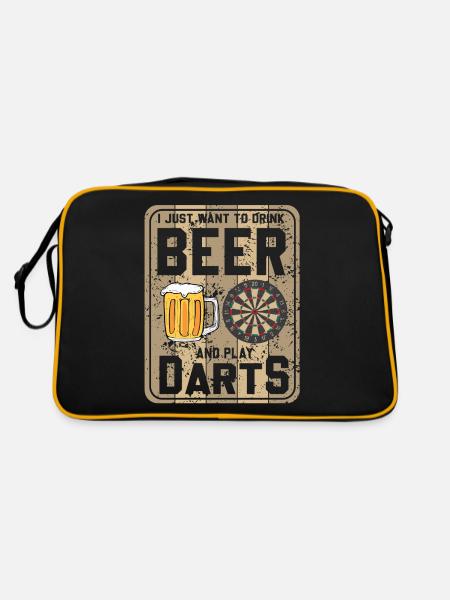 Dart & Bier Lustiger Darts Spruch - Retro Tasche - Schwarz/Gold - Hinten