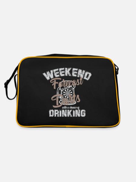 Dart & Bier Lustiger Darts Spruch - Retro Tasche - Schwarz/Gold - Hinten
