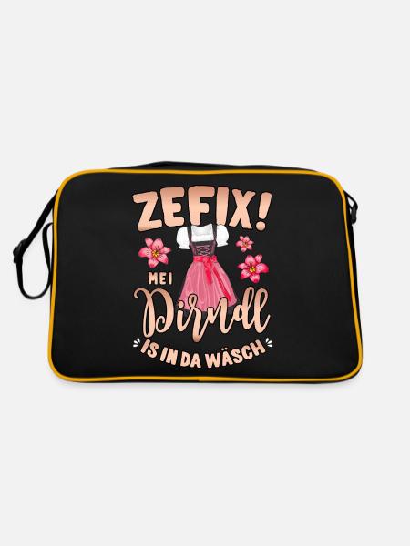 Trachtenshirt Damen Mei Dirndl is in da Wäsch - Retro Tasche - Schwarz/Gold