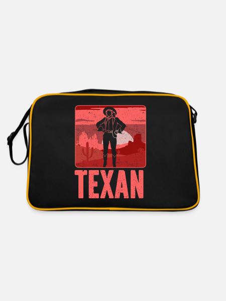 Texanerin Mutter Mädchen Texanisch Texaner Texas - Retro Tasche - Schwarz/Gold - Hinten