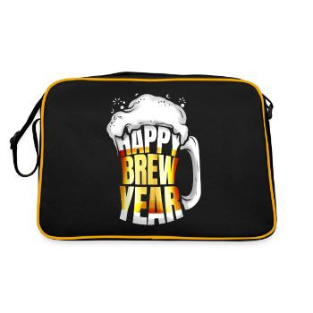 Beer Glass Mug Happy Brew Year New Year's Eve - Retro Tasche - Schwarz/Gold - Hinten