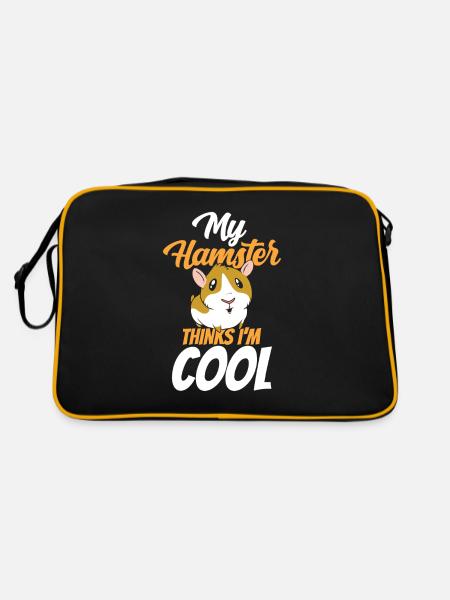 Mein Hamster Denkt Ich Bin Cool Besitzer Haustier - Retro Tasche - Schwarz/Gold - Hinten