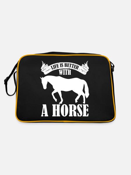Das Leben ist besser mit einem Pferd - - Retro Tasche - Schwarz/Gold - Hinten